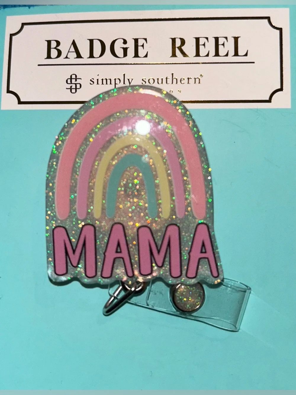 Simply Southern Pink Glitter Rainbow MAMA Badge Reel